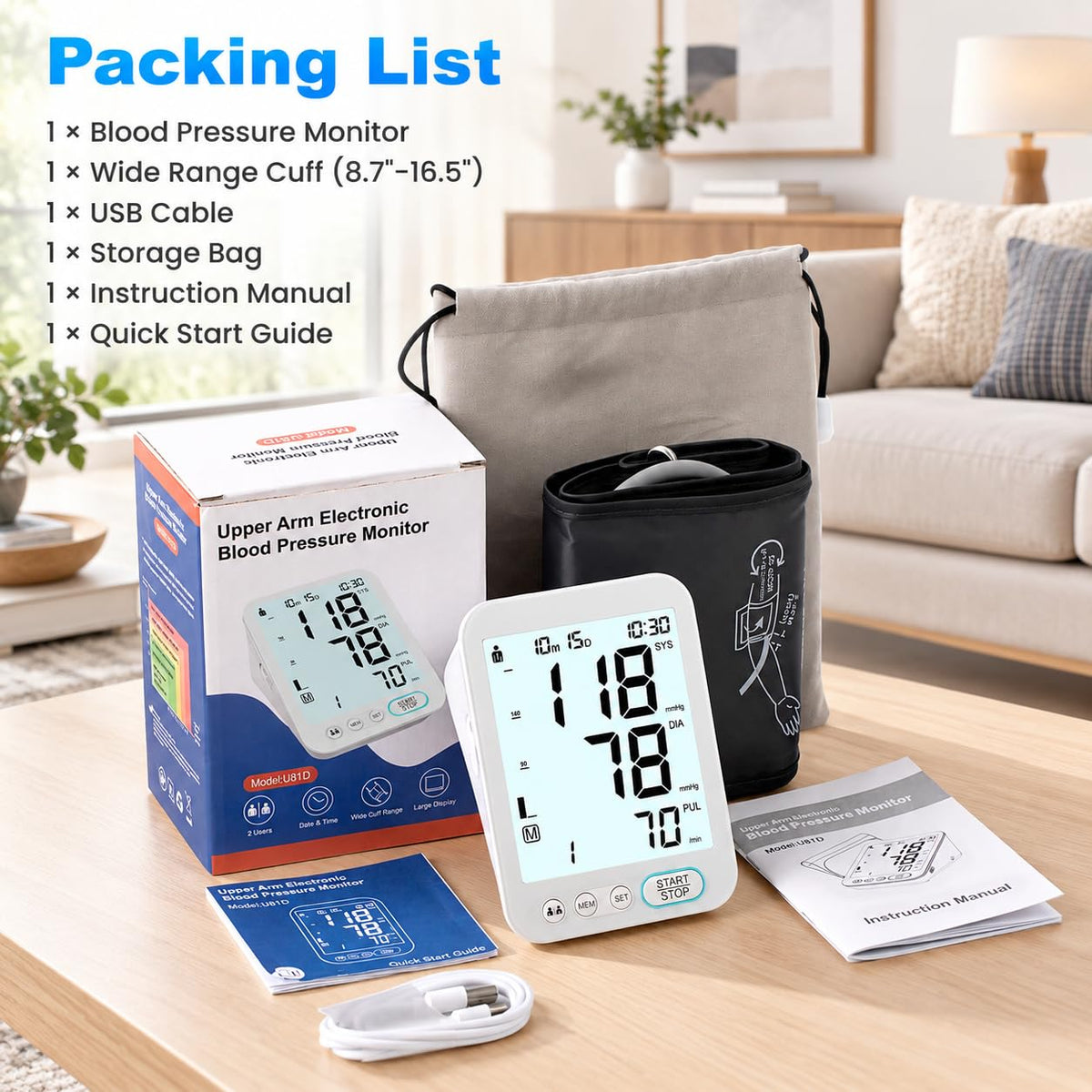 Blood Pressure Monitor Upper Arm with Storage Bag U29191