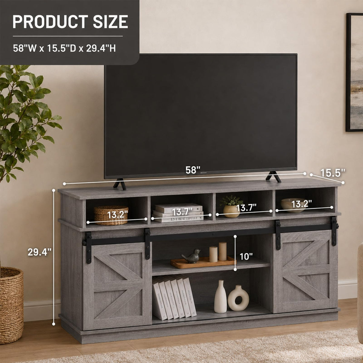 Grey TV Stand with Storage for 65 Inch TV K9772