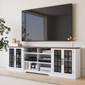 White Black TV Stand with 2 Cabinets and 3-Tier Shelves V90472