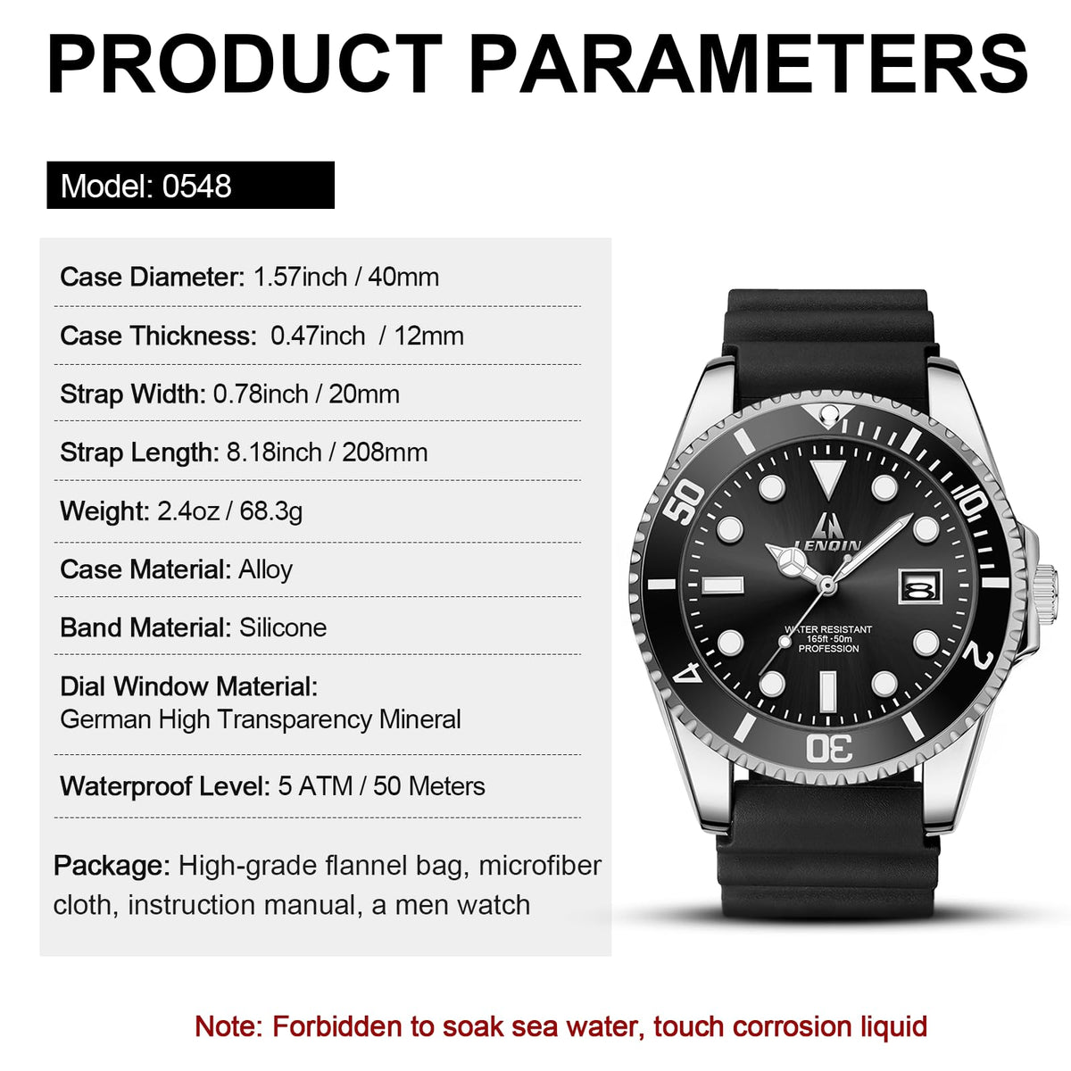 Waterproof Stainless Steel Mens Watch E906399