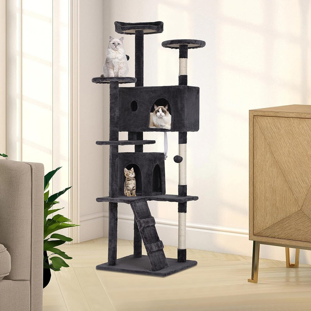 Dark Gray Cat Tree Tower with Scratching Posts U107