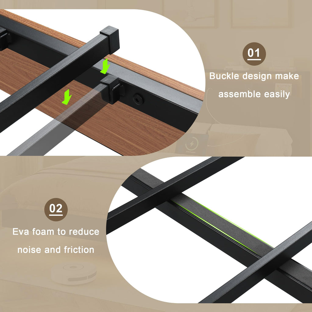 Full Size Floating Bed Frame with LED Light and Charging Station K406529