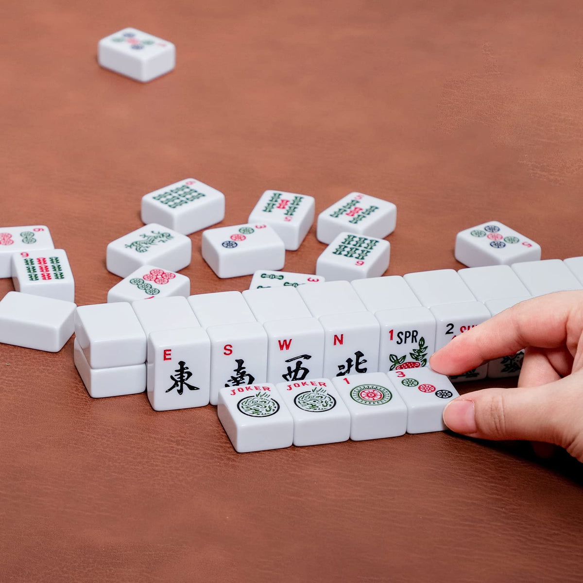 American Mahjong Set 166 White Tiles with Red Bag and Racks L635100