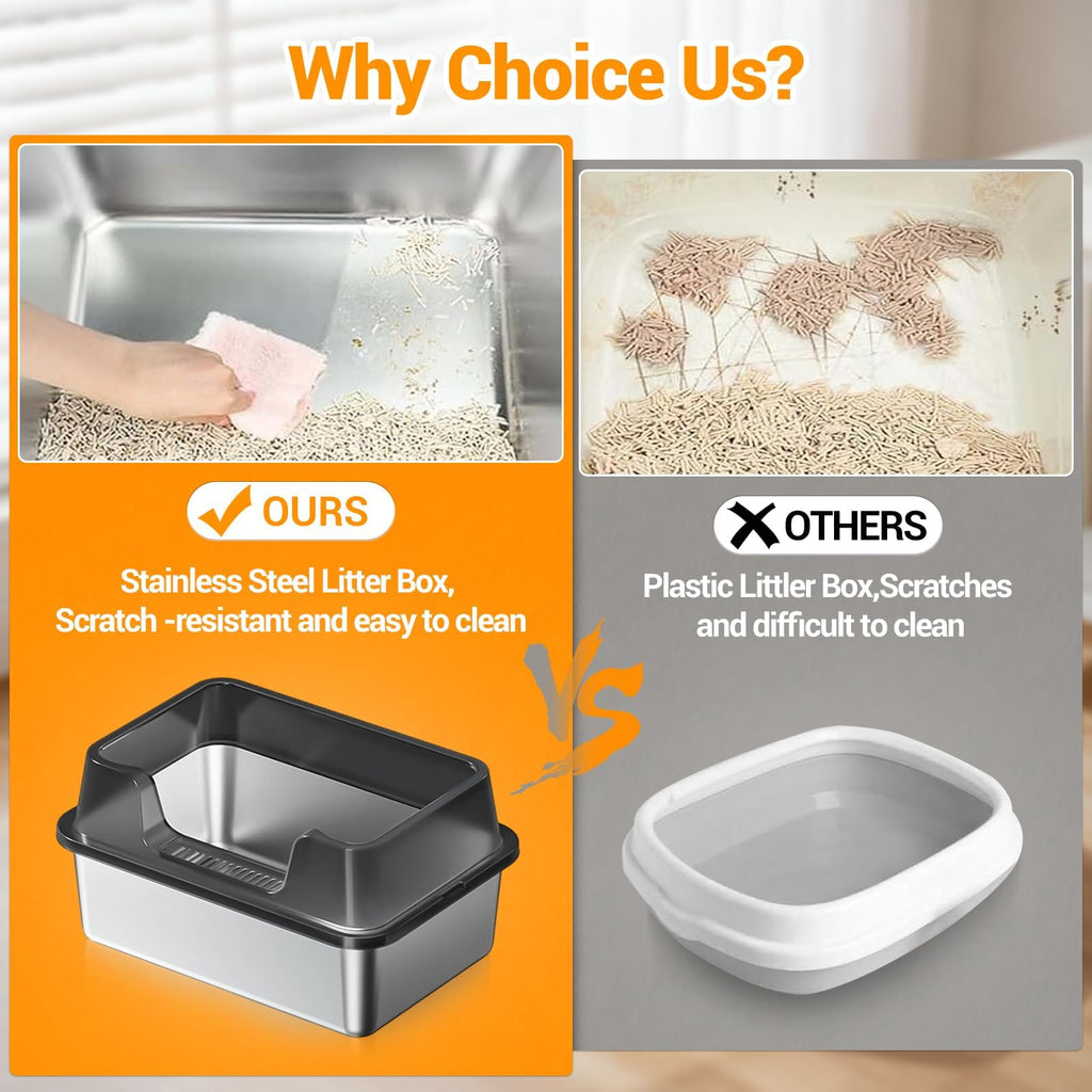 XL Stainless Steel Enclosed Cat Litter Box with Scoop E76846