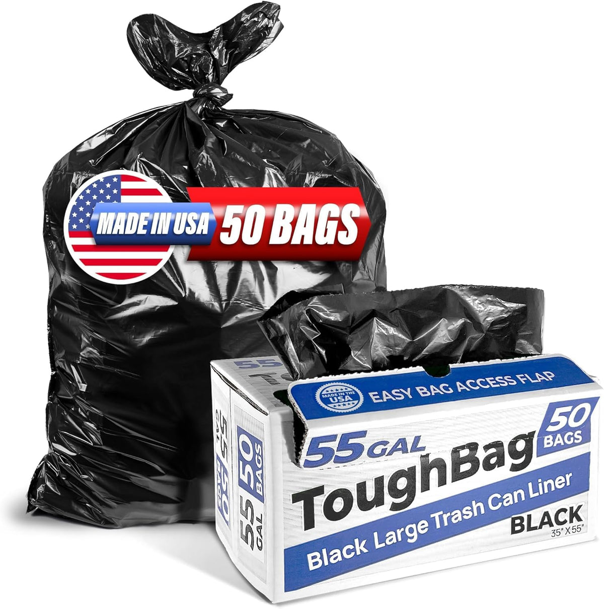 55 Gallon Heavy Duty Trash Bags, 50 Ct, Black, 1.2 Mil E9516