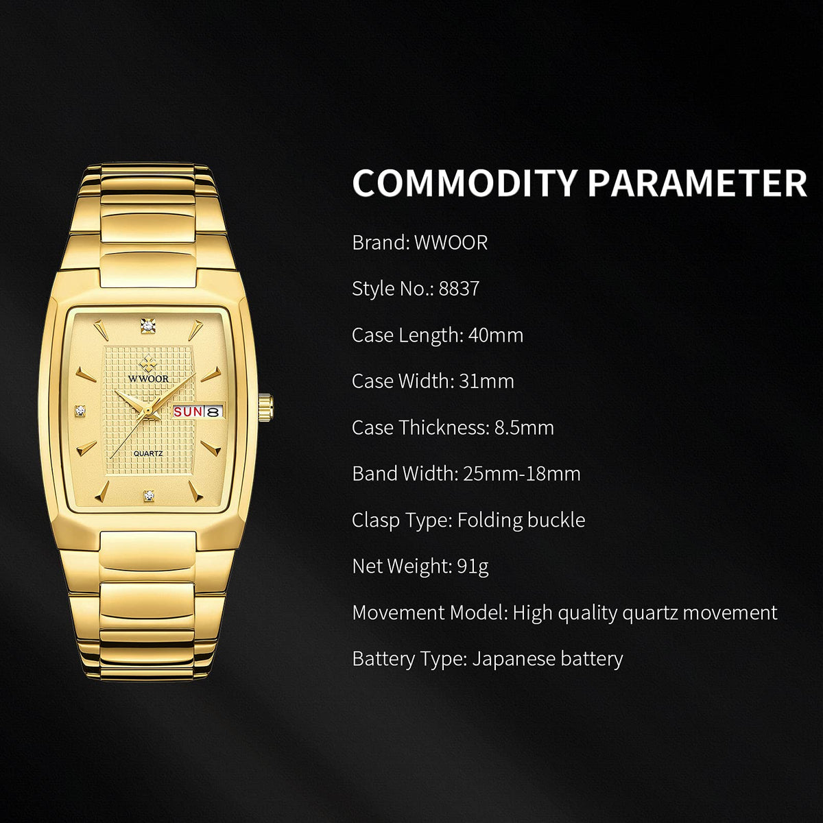 Square Stainless Steel Analog Quartz Watch with Date G50552
