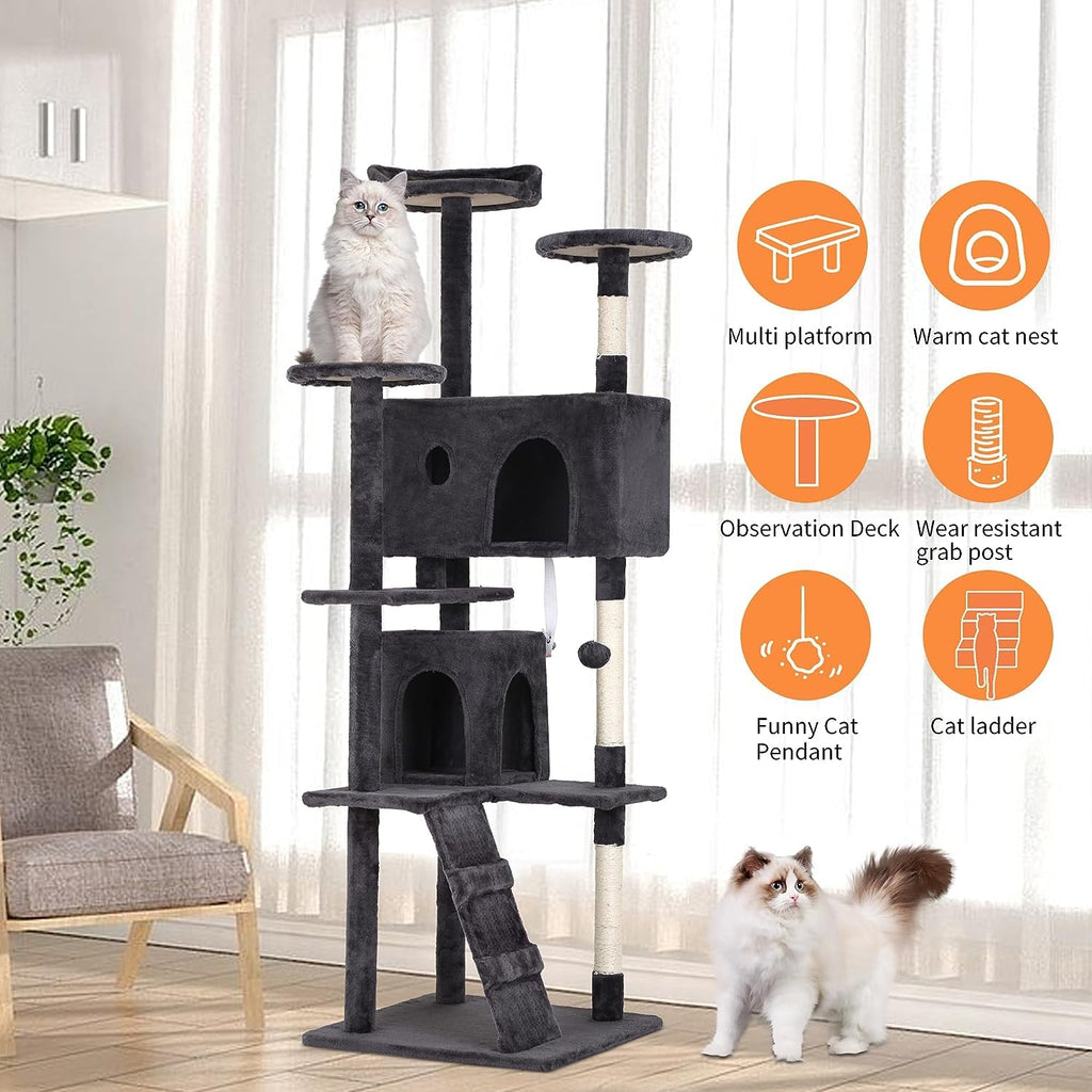 Dark Gray Cat Tree Tower with Scratching Posts U107