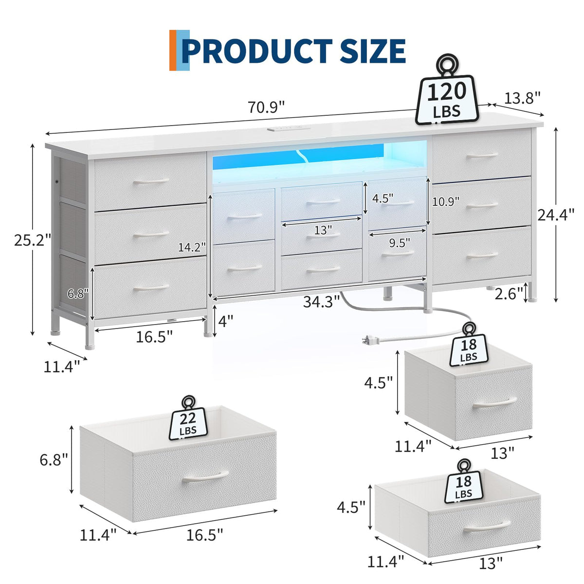White 70 Inch 13 Drawer TV Stand U2209