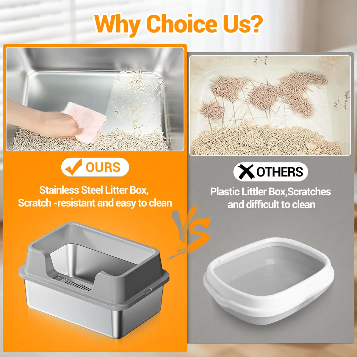 XL Stainless Steel Enclosed Cat Litter Box with Scoop E76846