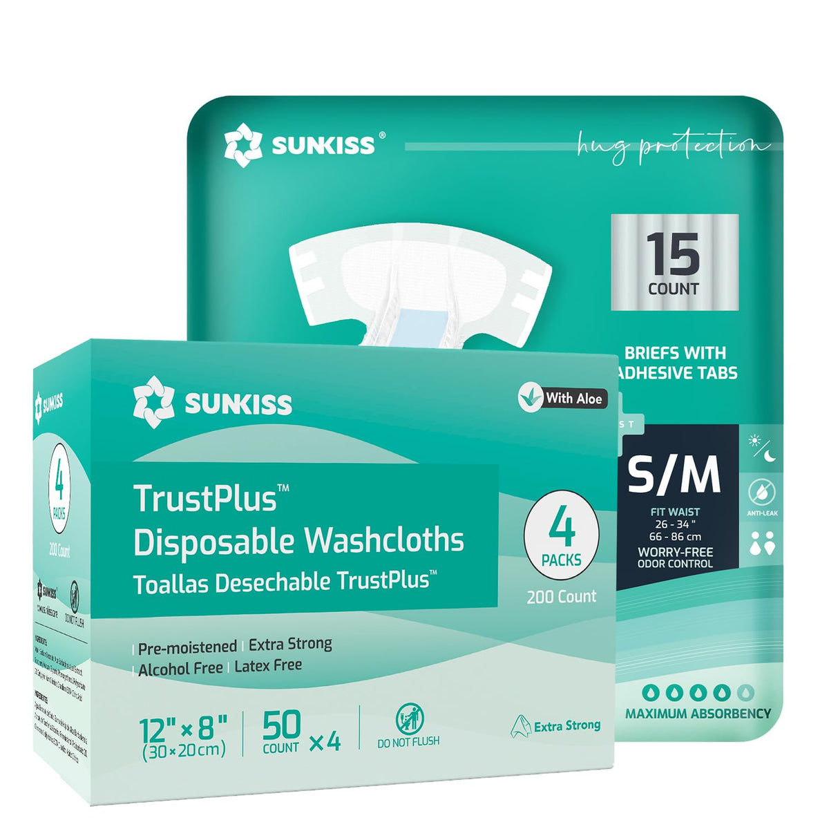 Adult Diapers Small/Medium 15 Count & Wet Wipes 200 Count Z919541