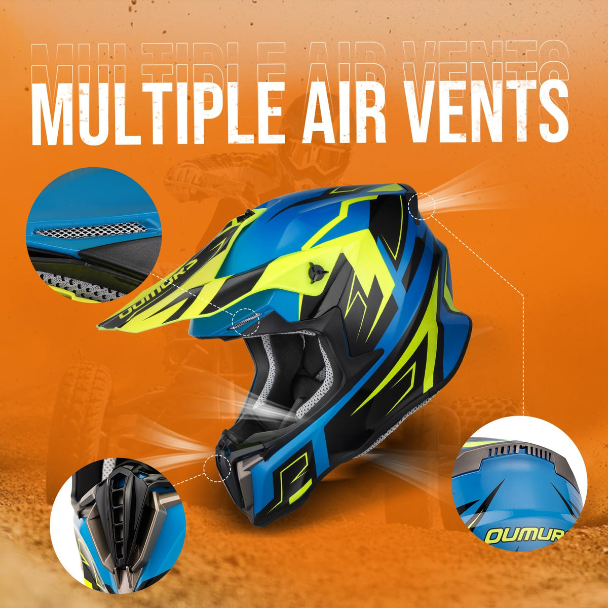 Adult ATV Dirt Bike Helmet with Goggles Gloves & Mask Adjustable Sun Visor O544266