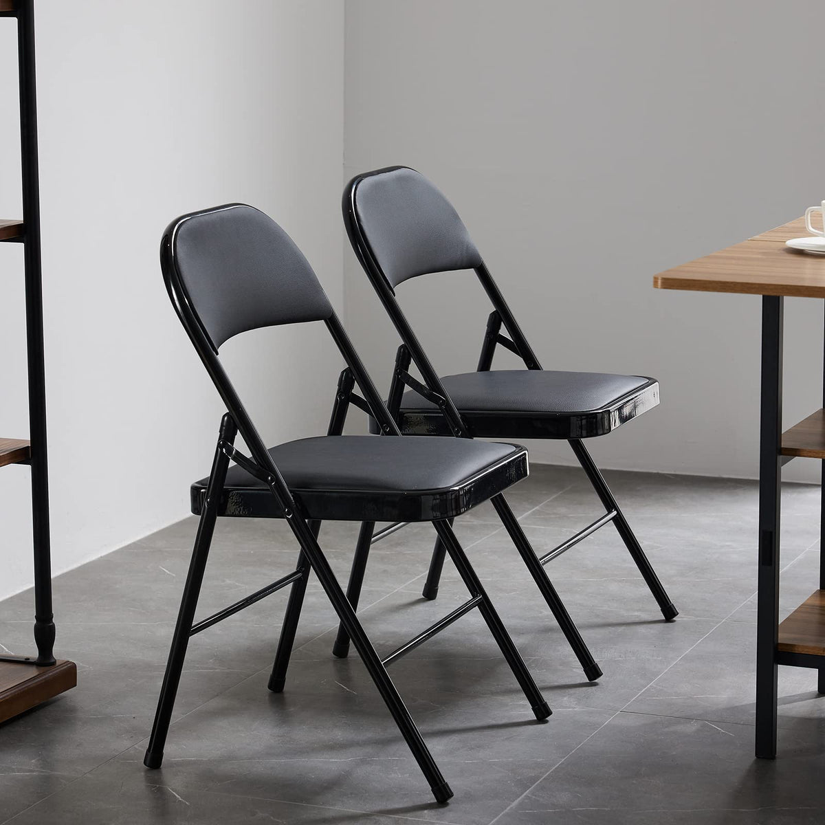 Black Folding Chairs with Padded Seats, 10 Pack C7595