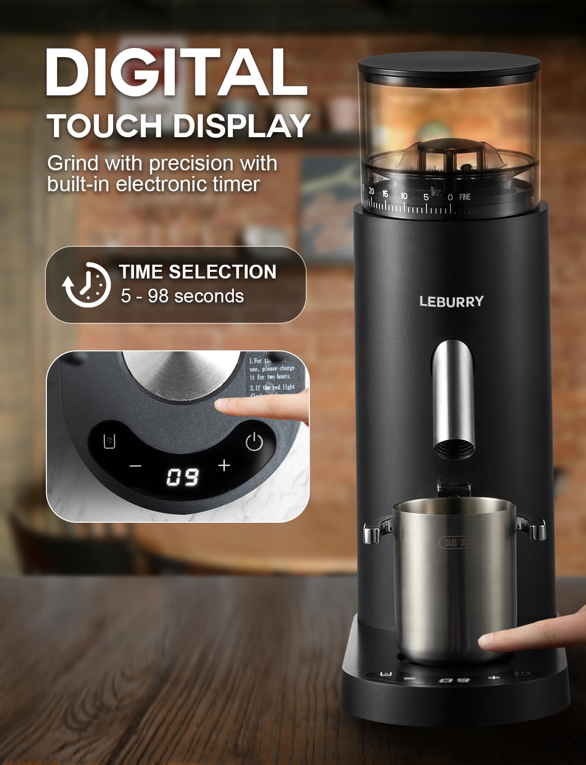Portable Electric Burr Coffee Grinder with 60 Grind Settings M64924