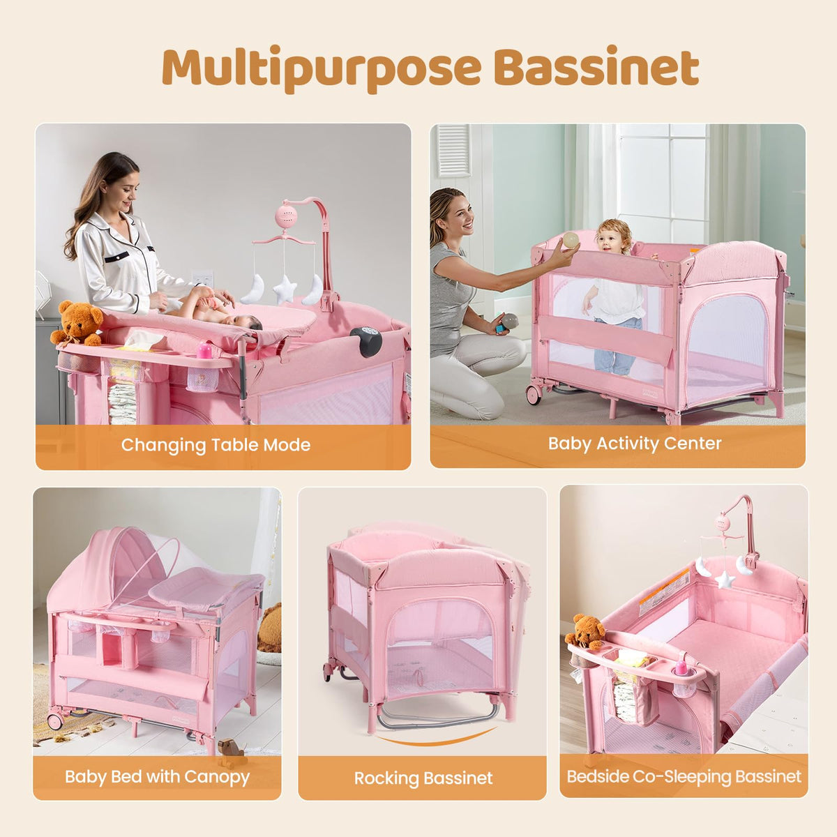 9 in 1 Bedside Bassinet with Changing Table X198