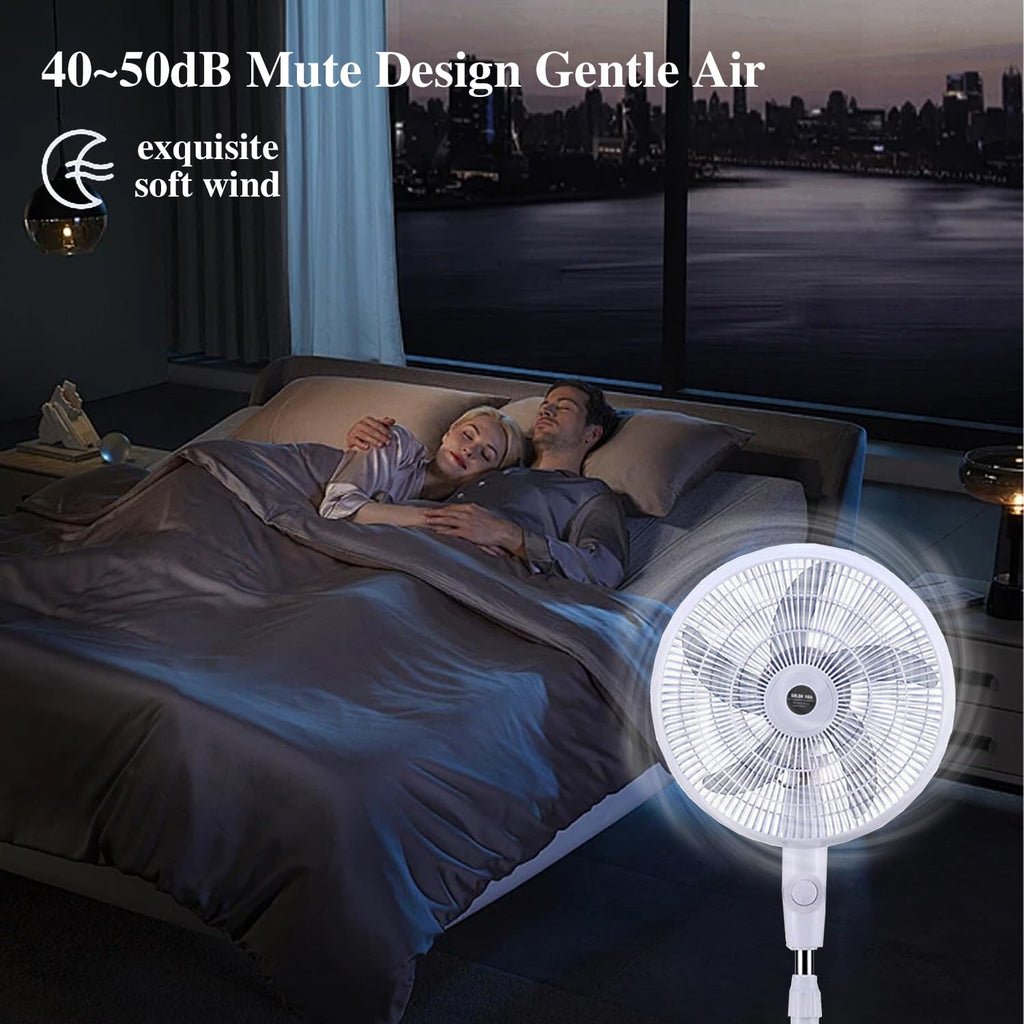 16" Oscillating Solar Floor Fan, Height Adjustable, 10000mah Battery, 3 Speeds, White Z72976