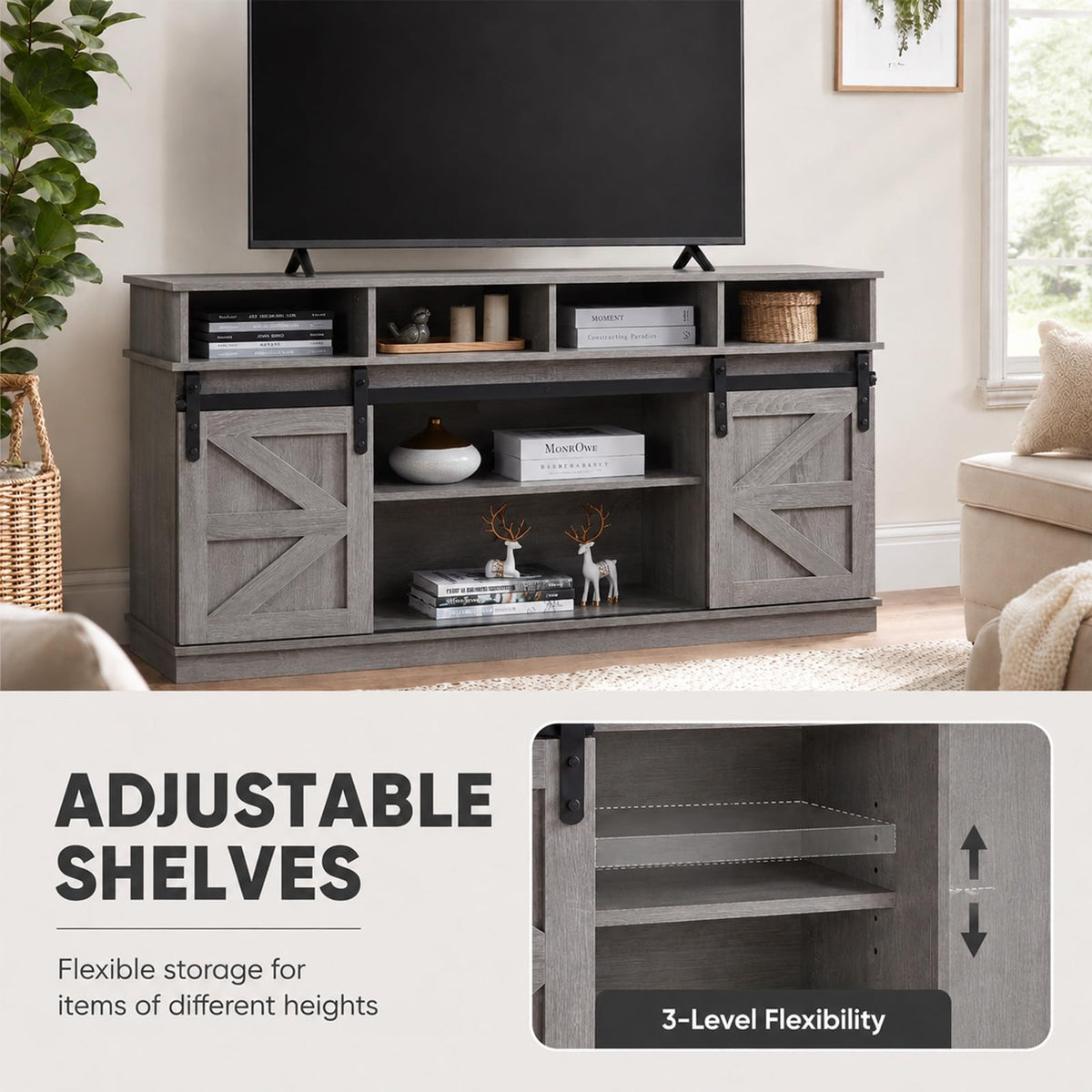 Grey TV Stand with Storage for 65 Inch TV K9772
