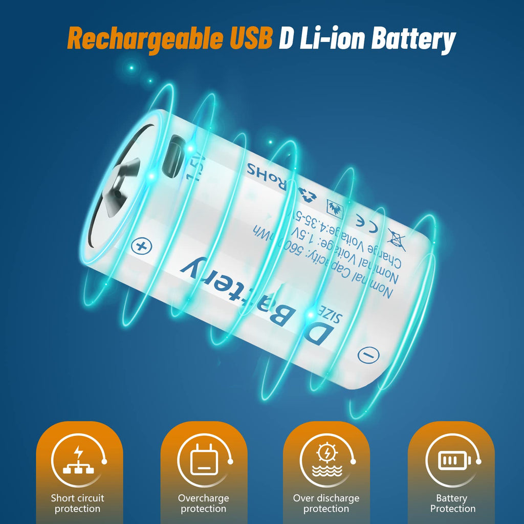 Rechargeable Lithium D Batteries 4 Pack P457