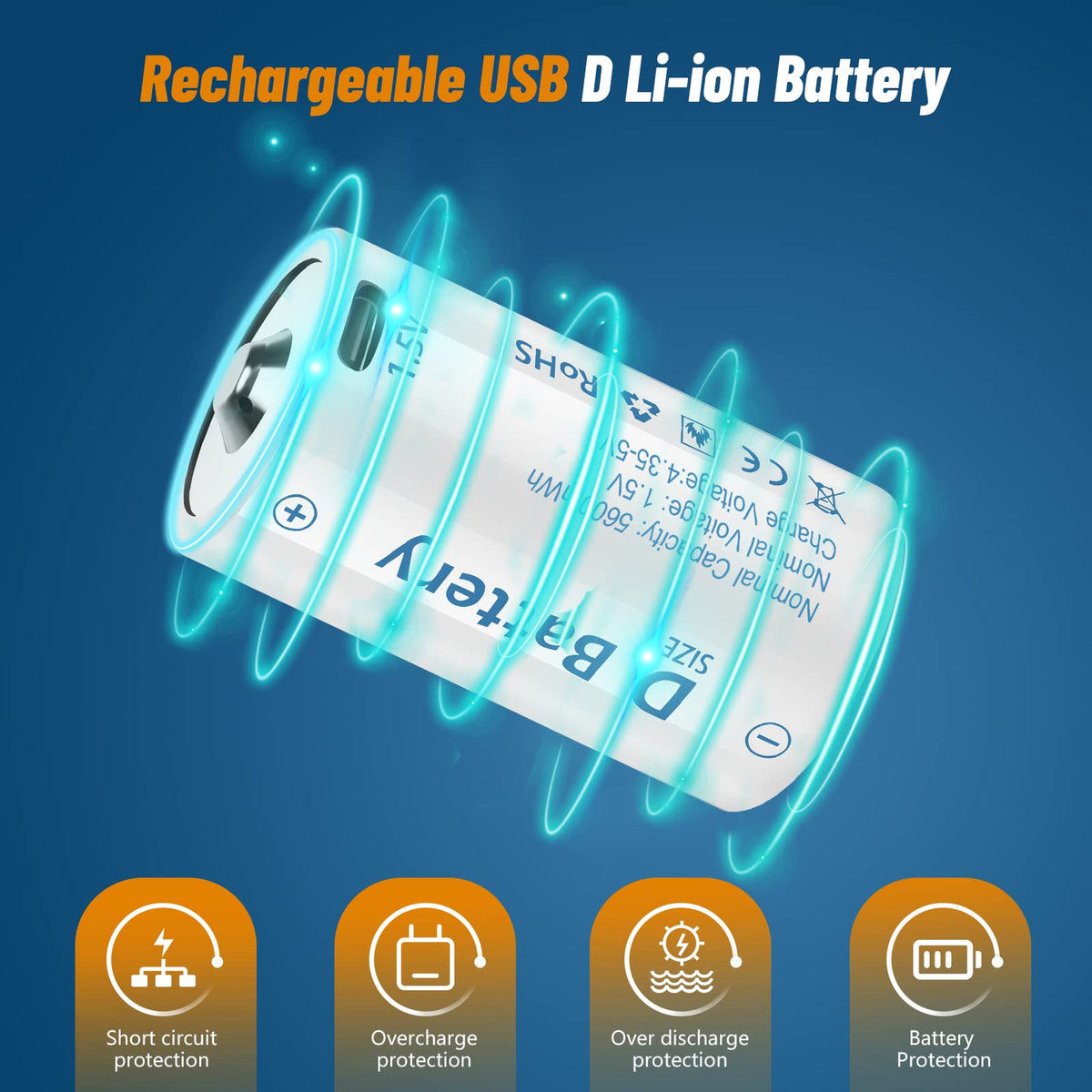 Rechargeable Lithium D Batteries 4 Pack P457