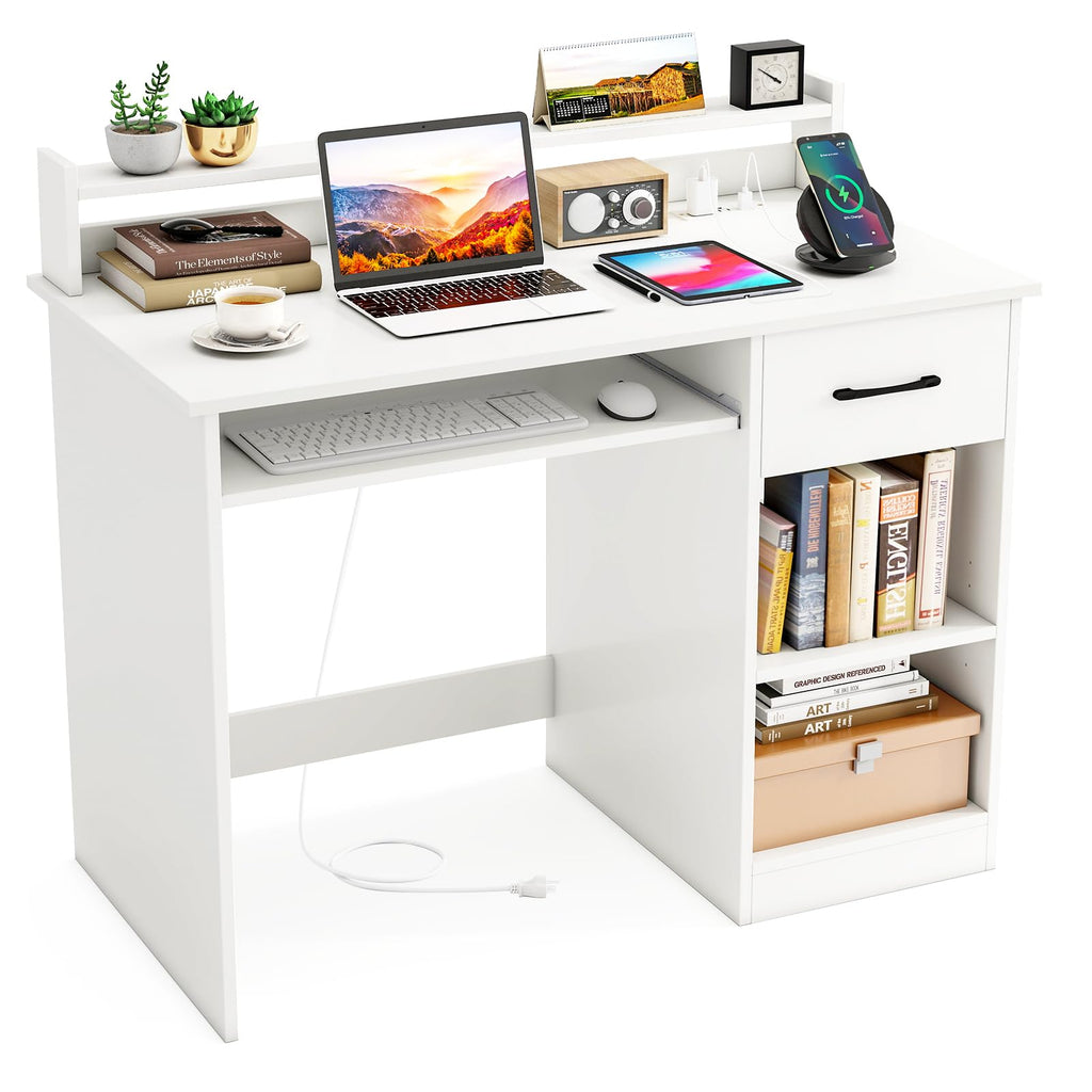 White Desk with Drawer and Keyboard Tray L9244