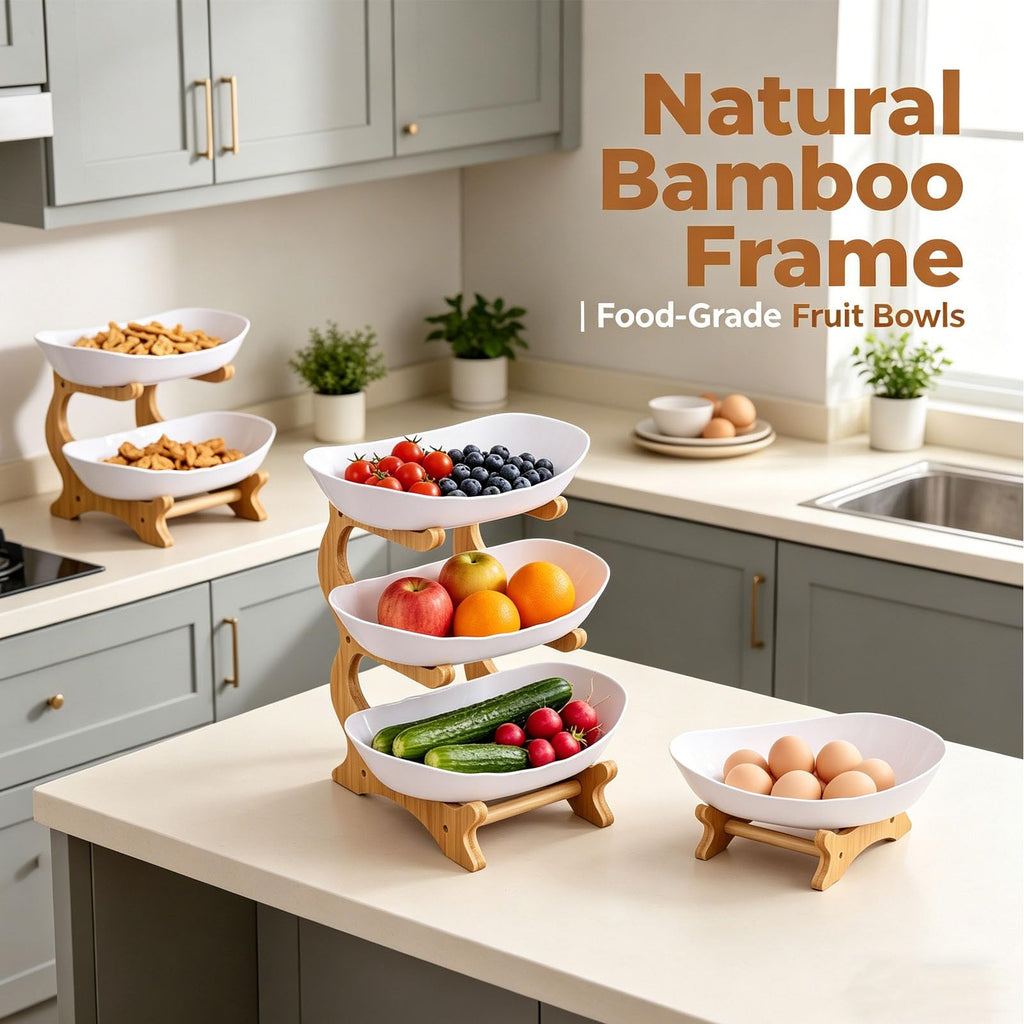3 Tier Oval Fruit Basket with Bamboo Stand K958