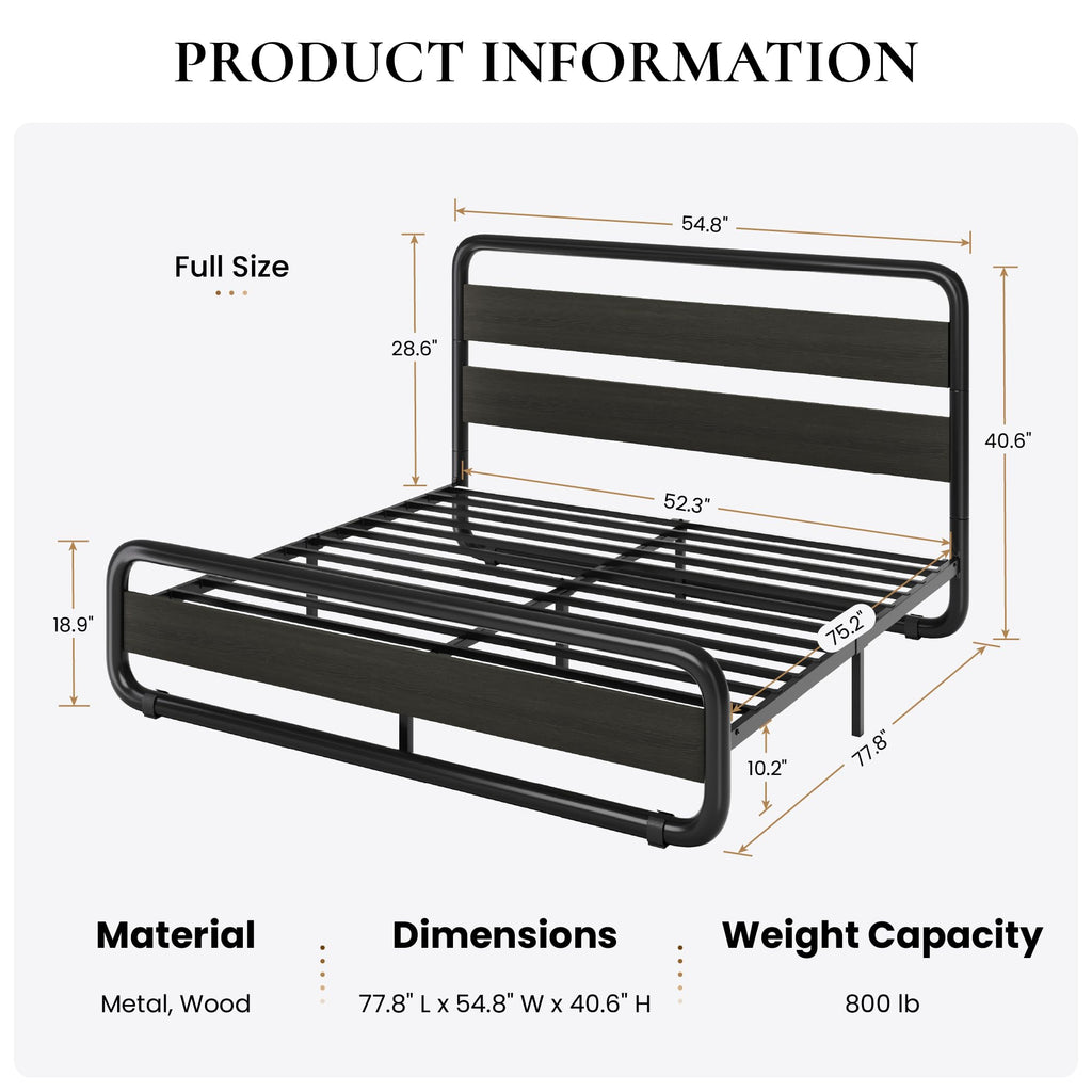 Full Size Metal Bed Frame with Wooden Headboard Y96252