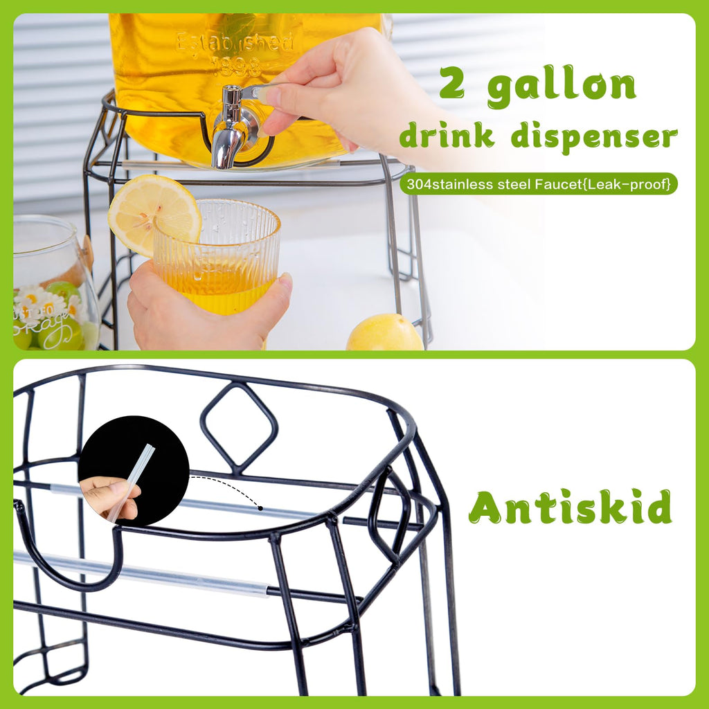 2 Gallon Glass Drink Dispenser with Stand I592