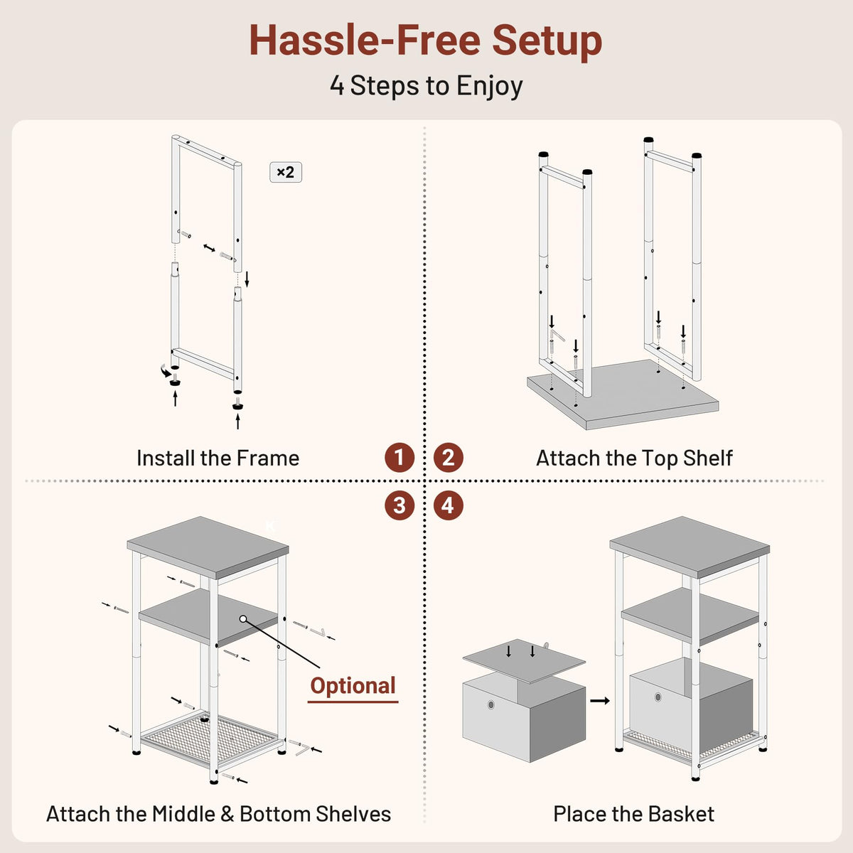 3 Tier Side Table with Storage Basket R3345
