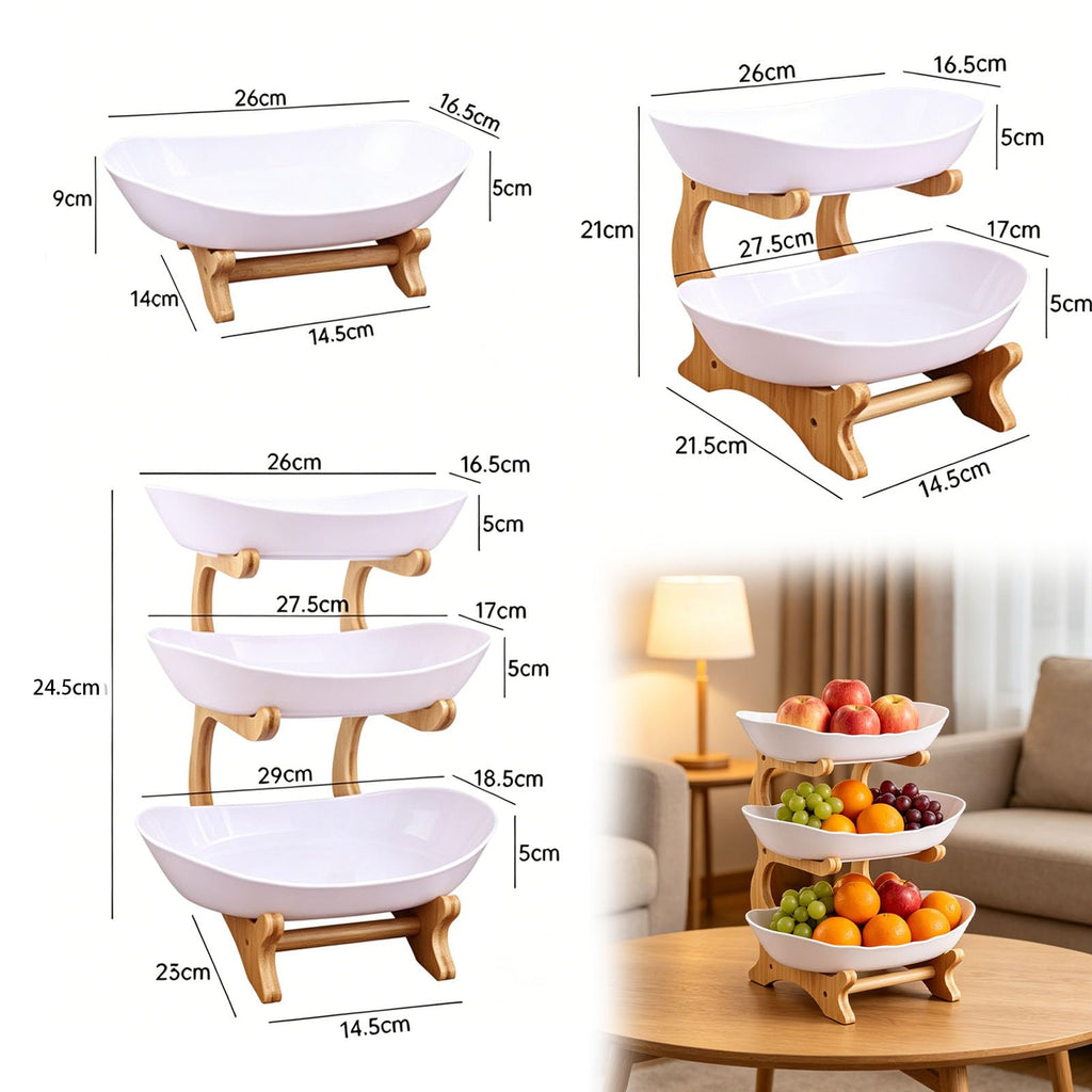 3 Tier Oval Fruit Basket with Bamboo Stand K958