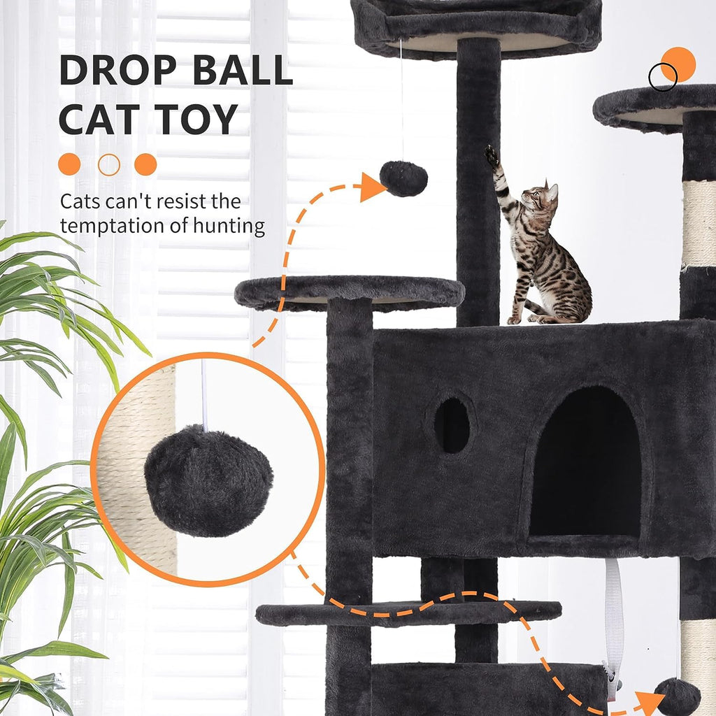 Dark Gray Cat Tree Tower with Scratching Posts U107