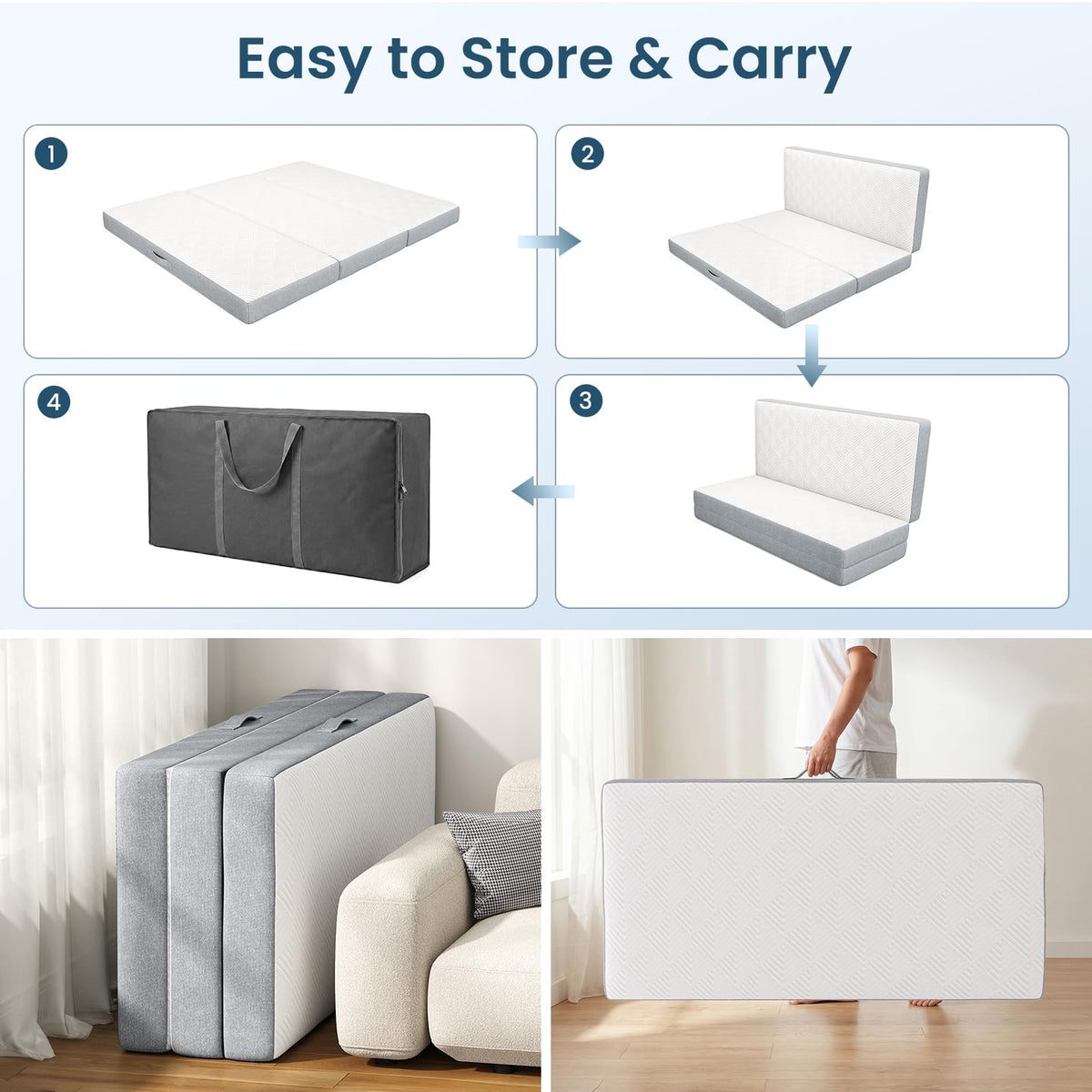 Queen 4 Inch Foldable Memory Foam Mattress C4013