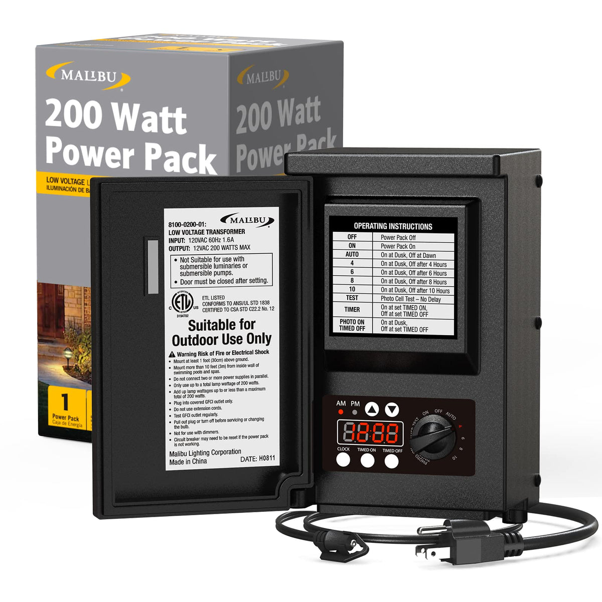 200W Low Voltage Landscape Transformer with Photo Sensor Timer N731546