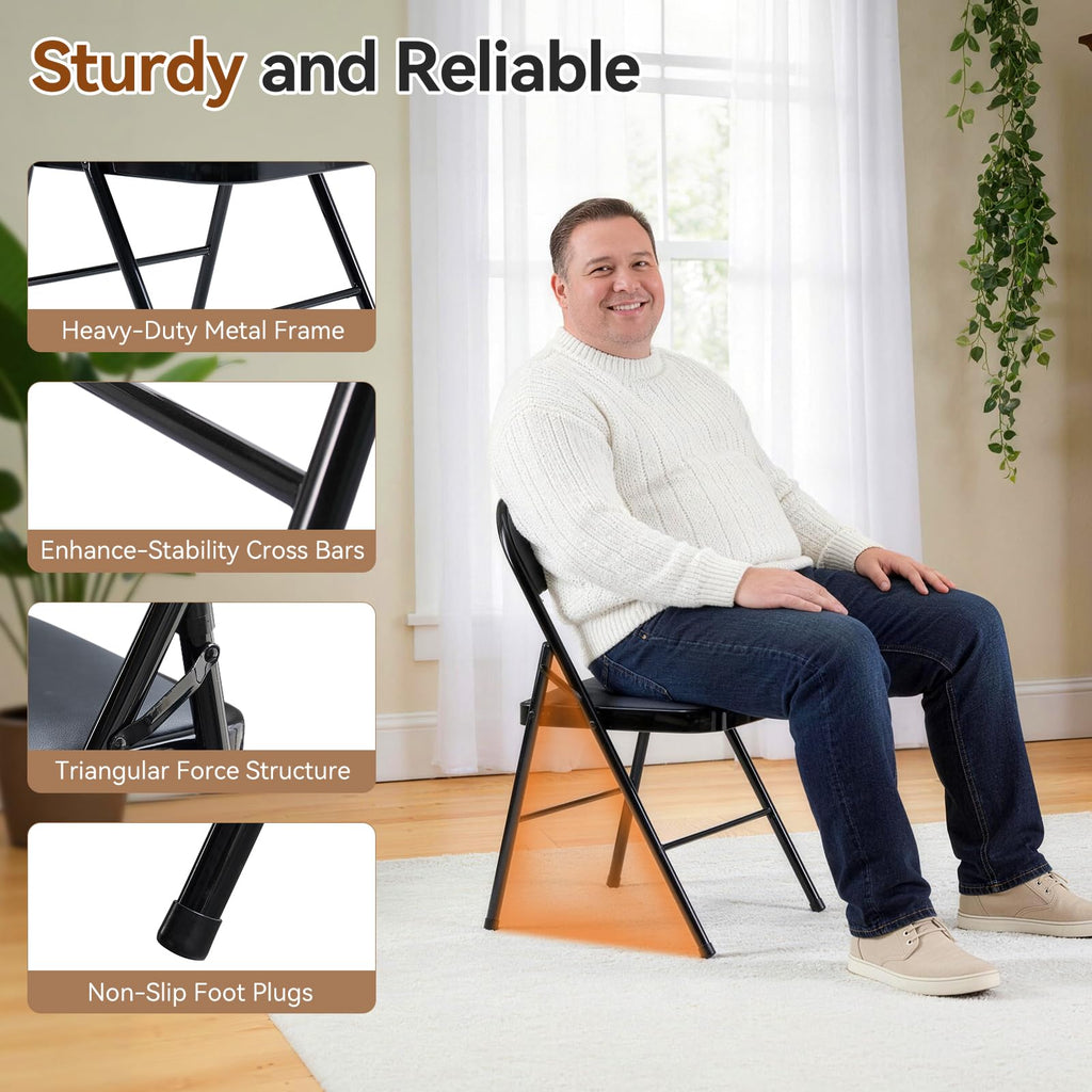 Black Folding Chairs with Padded Seats, 10 Pack C7595