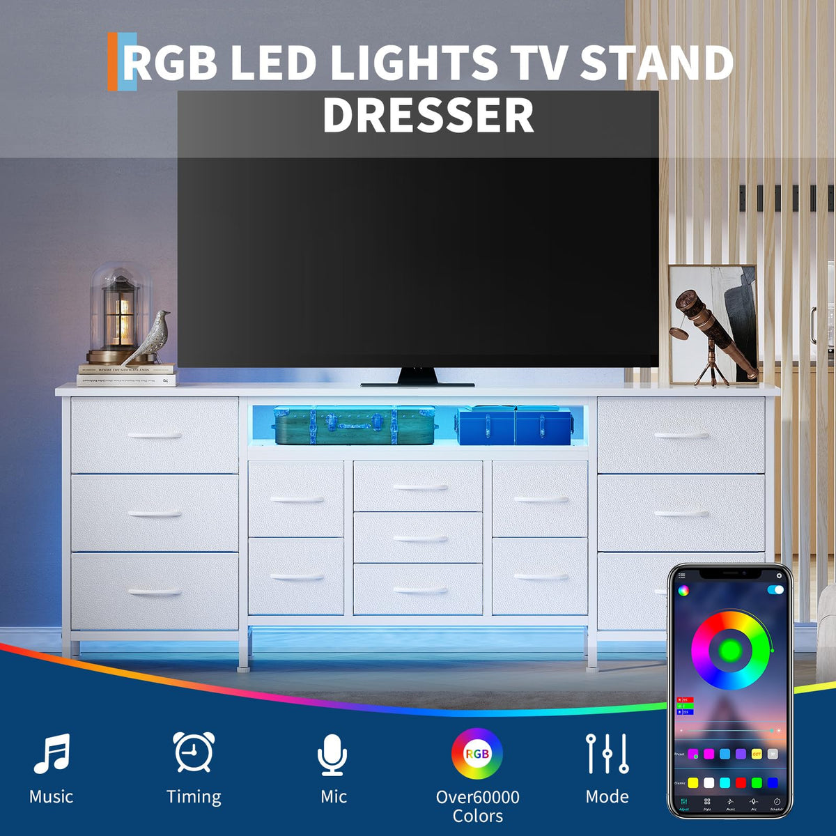 White 70 Inch 13 Drawer TV Stand U2209