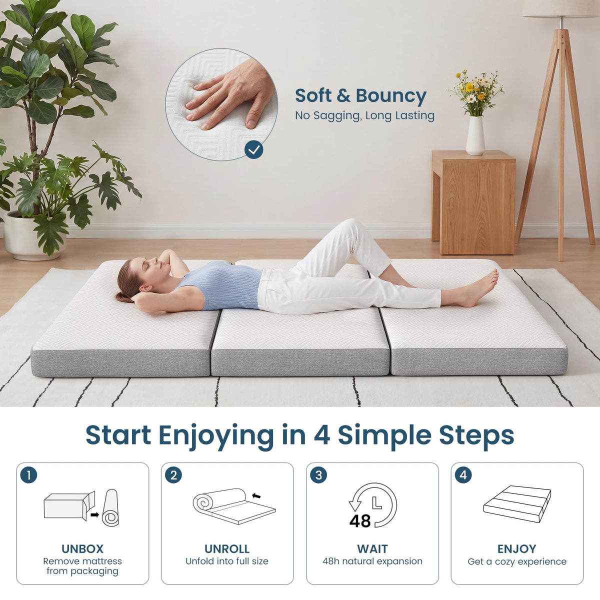 Queen 4 Inch Foldable Memory Foam Mattress C4013