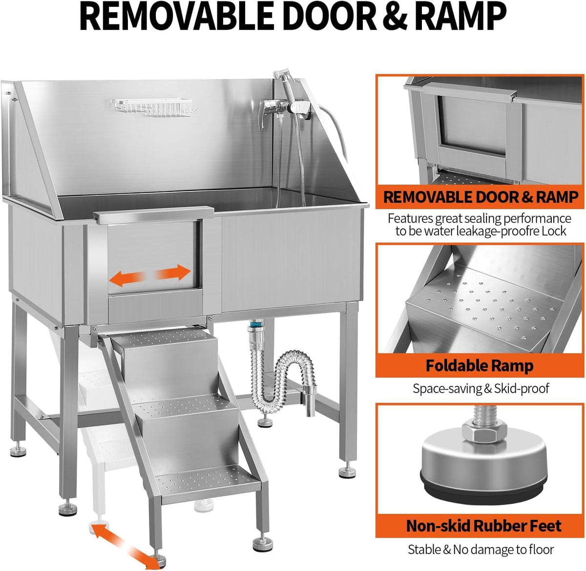 38" Stainless Steel Dog Grooming Tub with Stairs U957943