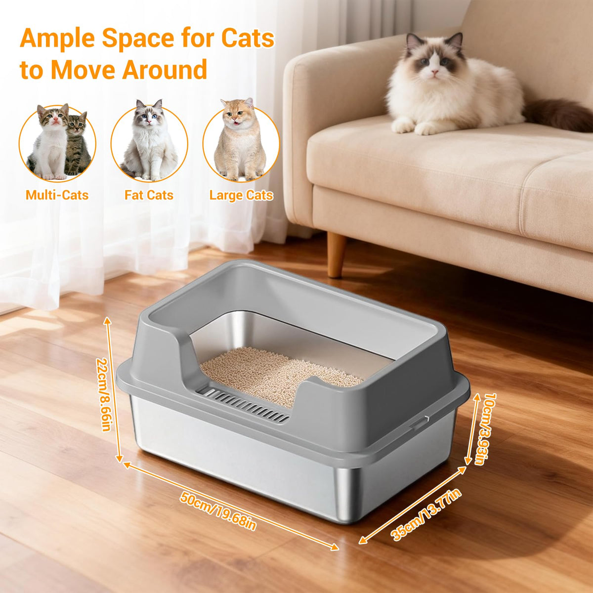 XL Stainless Steel Enclosed Cat Litter Box with Scoop E76846