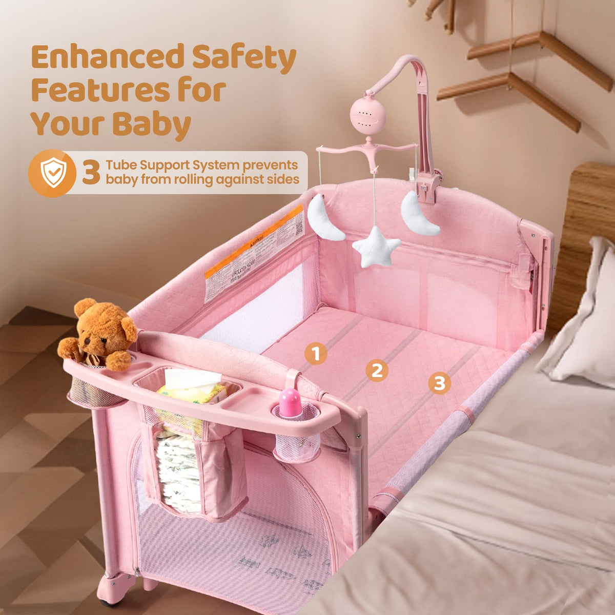 9 in 1 Bedside Bassinet with Changing Table X198