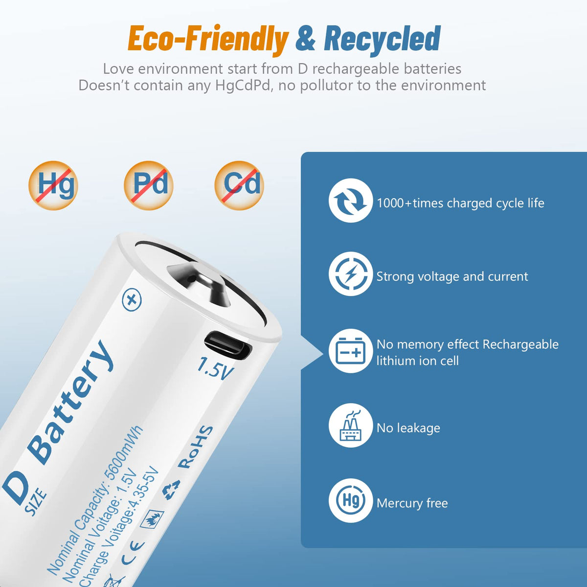 Rechargeable Lithium D Batteries 4 Pack P457