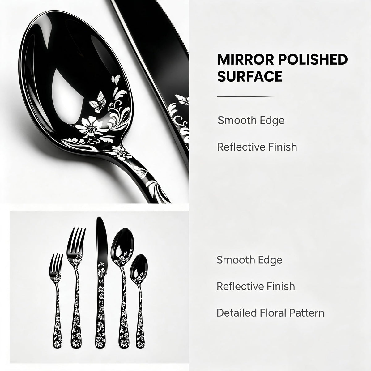 60 Piece White Floral Pattern Stainless Steel Silverware Set W535