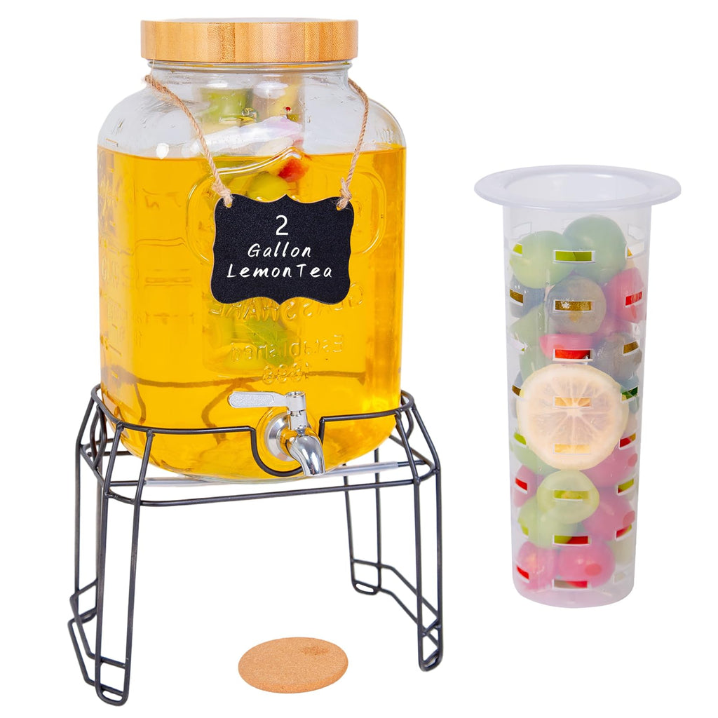 2 Gallon Glass Drink Dispenser with Stand I592