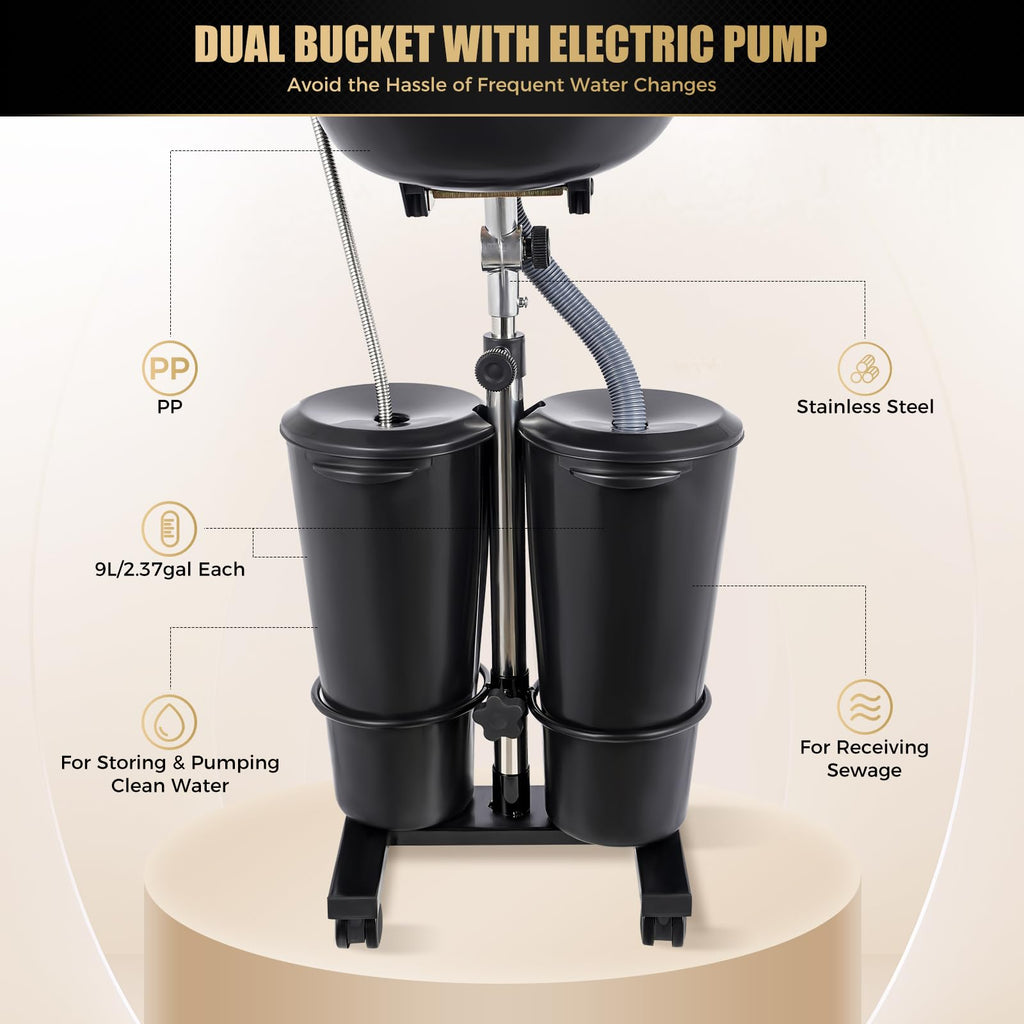 Portable Plastic Shampoo Basin with 2 Water Buckets and Wheels H8304