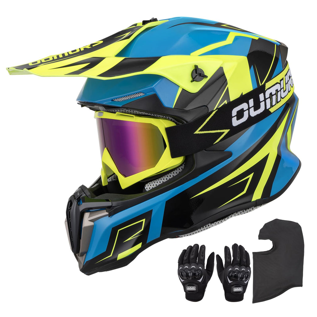 Adult ATV Dirt Bike Helmet with Goggles Gloves & Mask Adjustable Sun Visor O544266