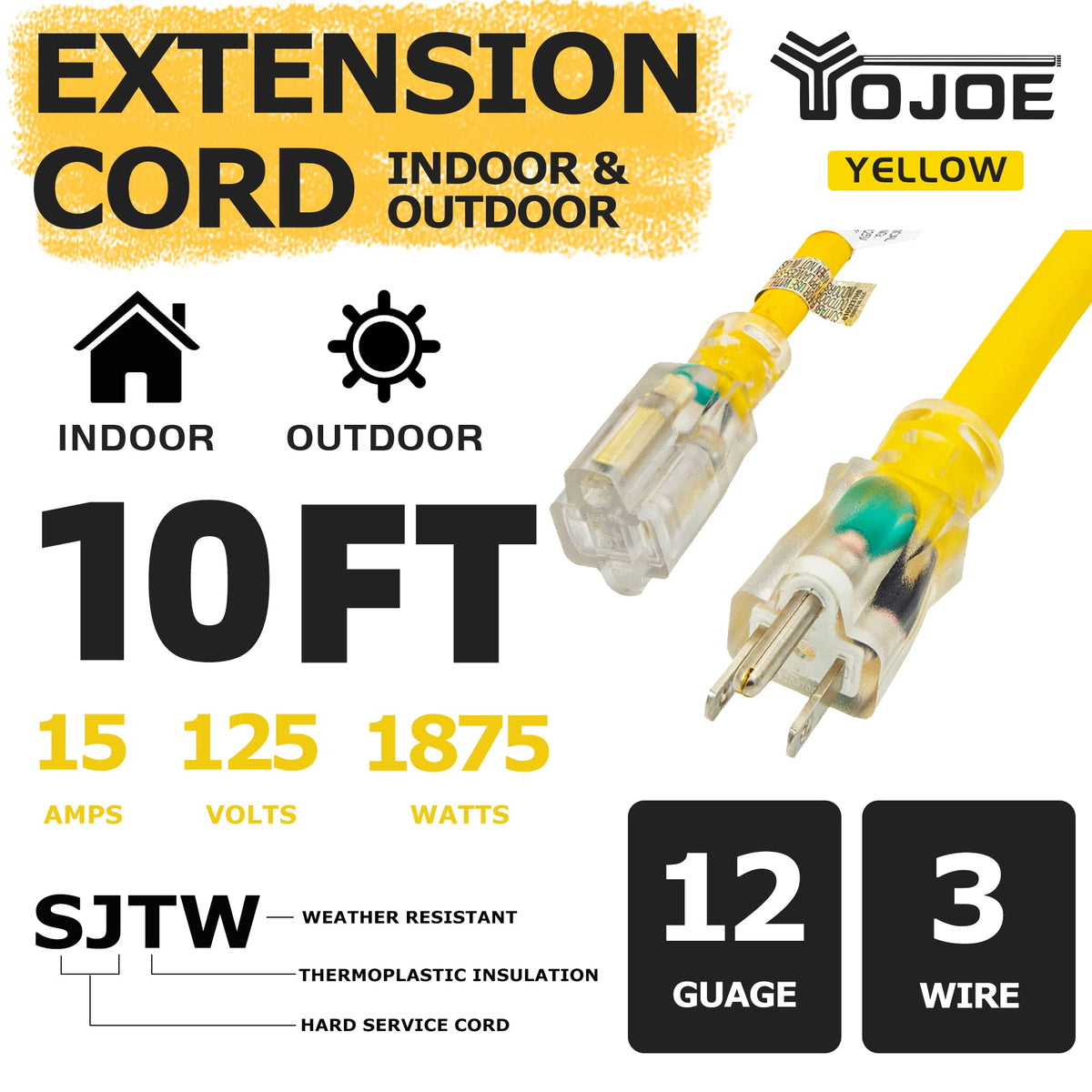 Yellow 12 Gauge 10 ft Extension Cord J97155
