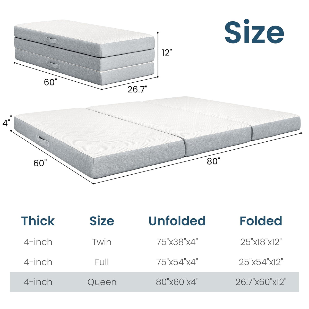 Queen 4 Inch Foldable Memory Foam Mattress C4013