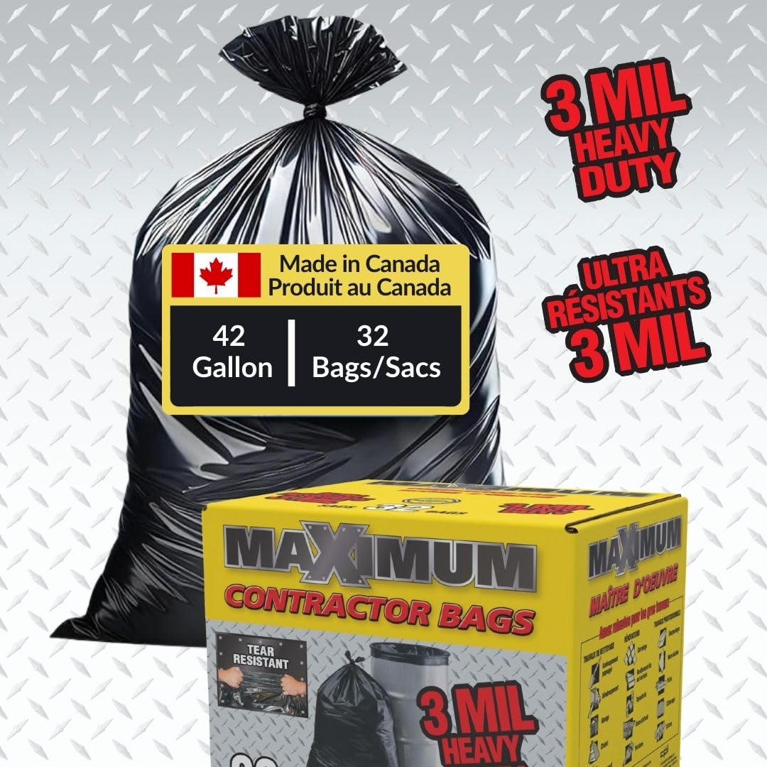 Heavy Duty 42-Gallon 3 Mil Black Garbage Bags 32 Counts E163