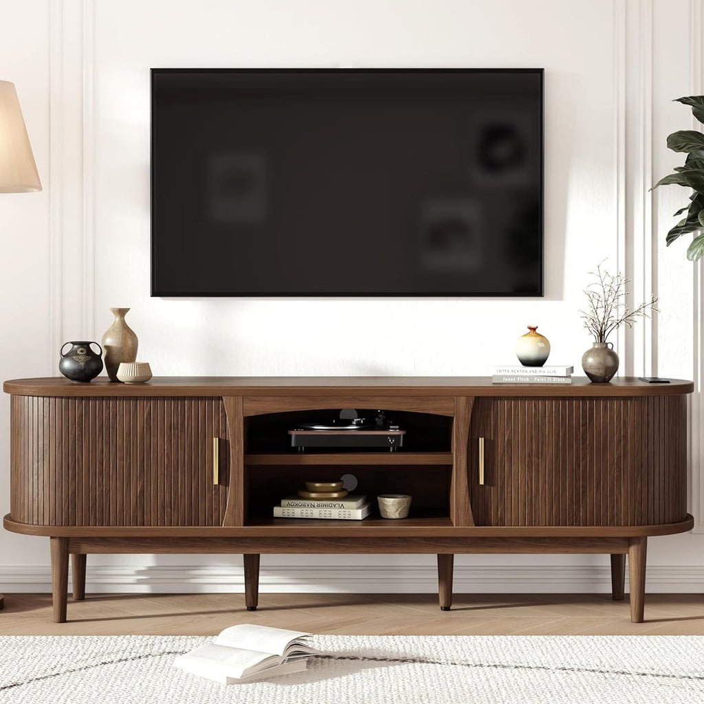 Mid Century TV Stand with Storage and Sliding Doors D7387