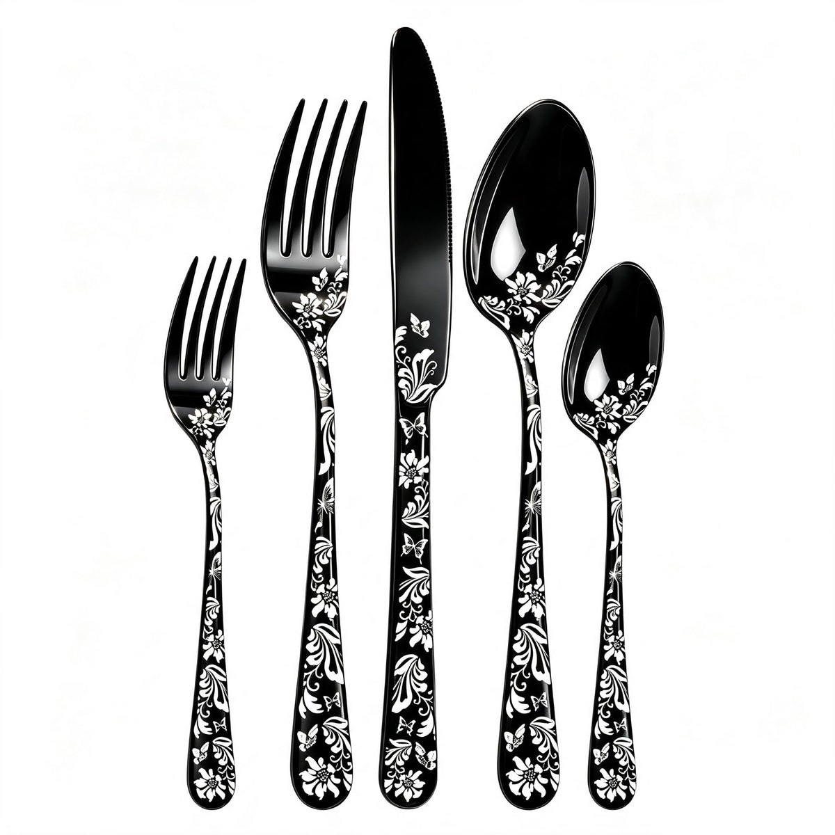 60 Piece White Floral Pattern Stainless Steel Silverware Set W535
