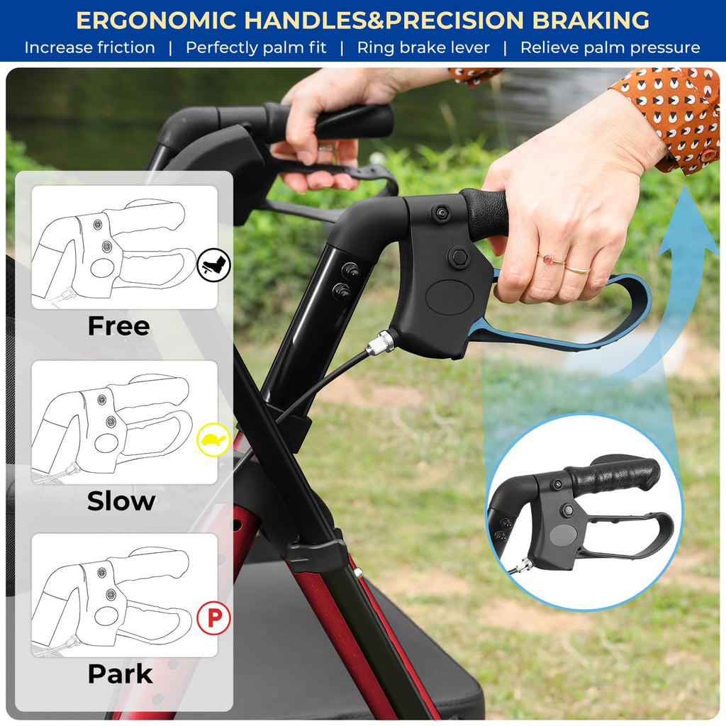Foldable Rollator Walker with Seat, 2 in 1 Wheelchair Combo, Red U395