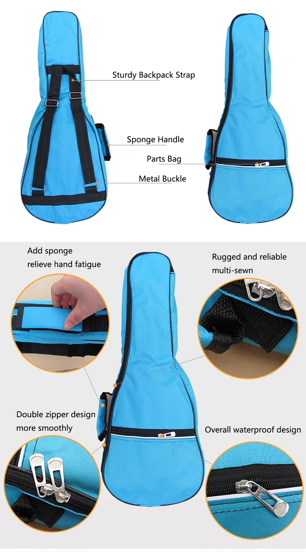 Waterproof Colorful Ukulele Case Bag with Storage 21in A6307