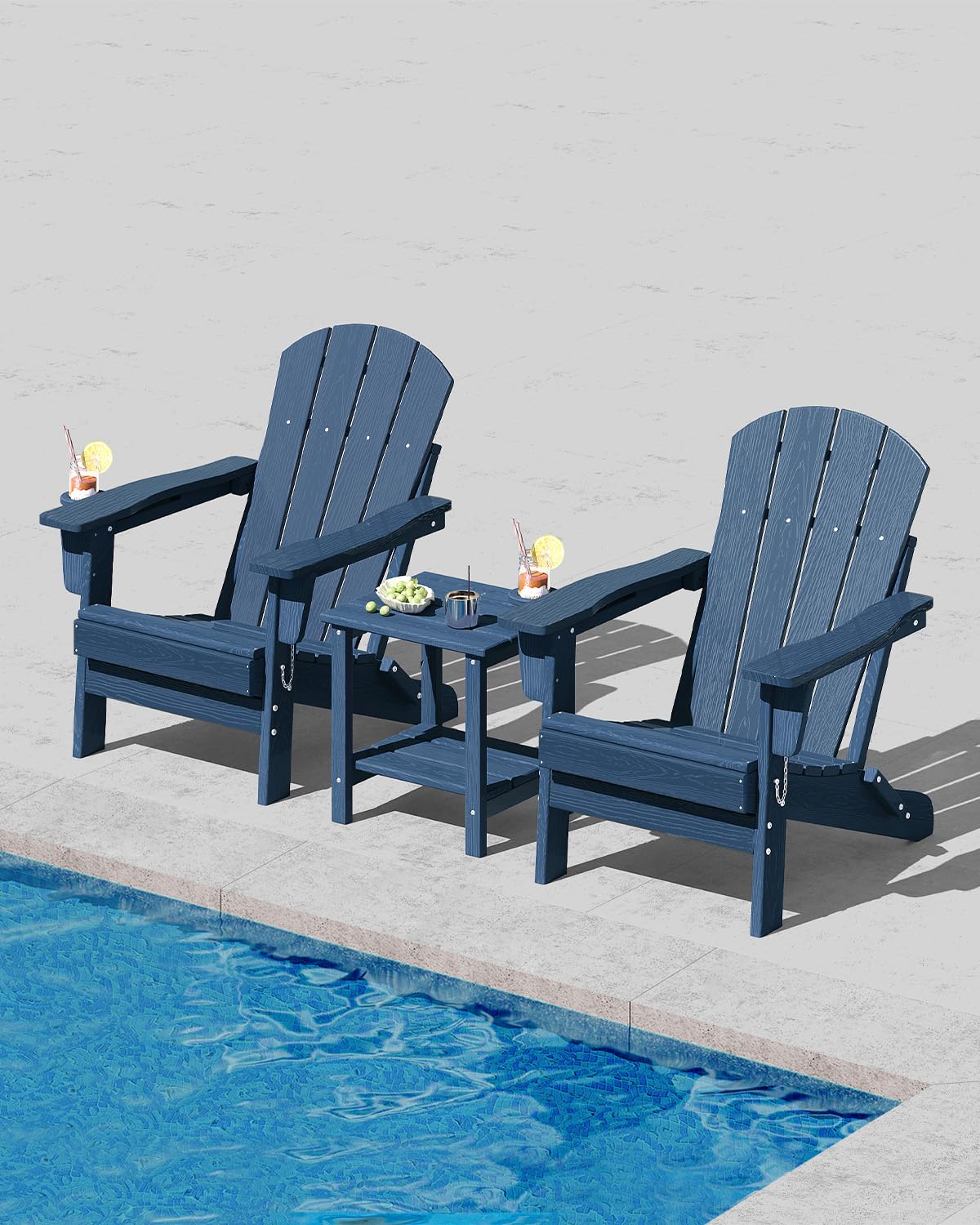 HDPE Folding Adirondack Chair Set of 2 with Side Table, Navy Blue W578500